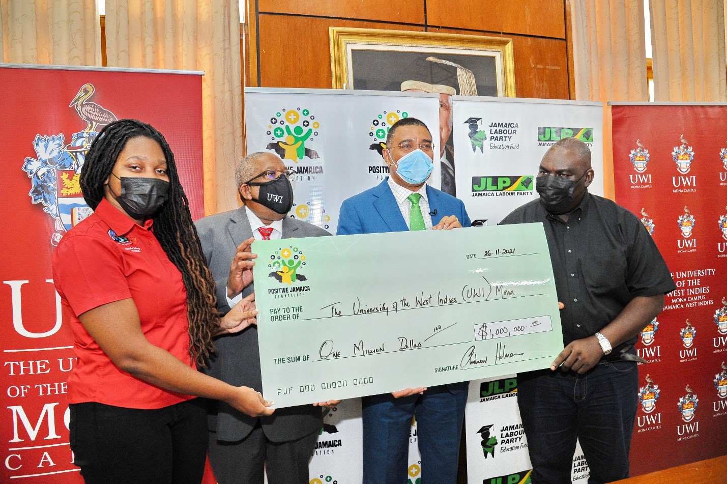 JLP Education Fund and the PM’s Positive Jamaica Foundation make $2.5m donation to The UWI Mona for needy students